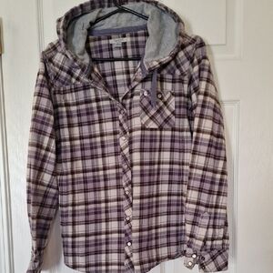 Ladies Carhartt Purple Plaid Hooded Flannel Shirt Size L